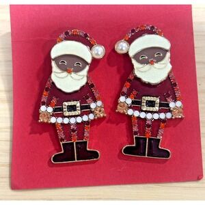 Vintage Red Black Santa Earrings Rhinestone Christmas Holiday Festive Jewelry